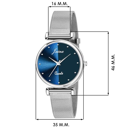 Image of jainx Silver Mesh Chain Analog Women Wrist Watch (Blue /Black /Silver /Pink /Green Color Dial)