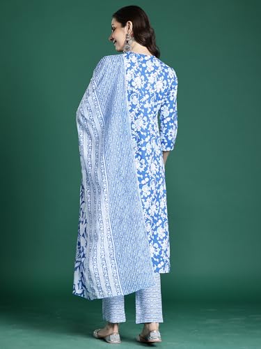 Image of INDO ERA Women Pure Cotton Kurta Set with Dupatta | Festive Suit Set, 11047