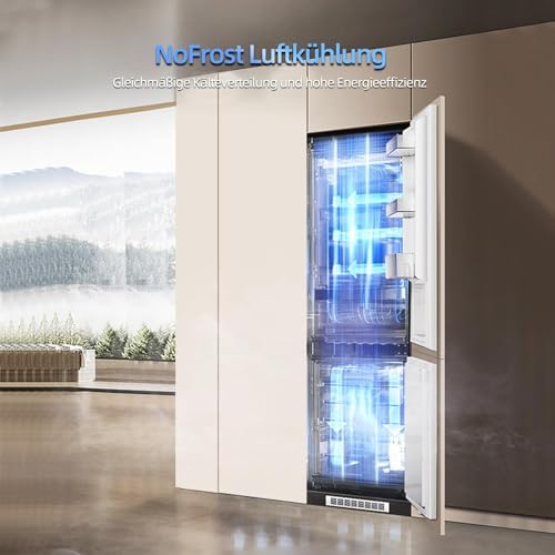 Einbaukühlschrank mit gefrierfach 177 cm hoch , 【Total NoFrost PLUS】, kühl gefrierkombination einbau 178 kühlschrank | 236L (168L/68L) | Energieeffizient | 5 hat ,5 Schubladen| Leise |Türs Wechselbar