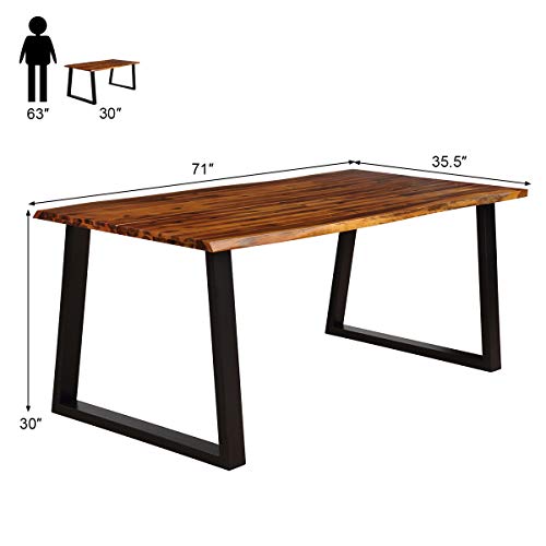 Image of Giantex Rectangular Acacia Wood Dining Table Rustic Indoor & Outdoor Furniture (Rustic Brown&Black)