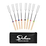 Simple Deluxe Marshmallow Roasting Sticks with Wooden Handle Extendable Forks Set of 8Pcs 32Inch...