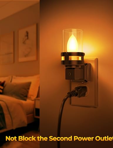 Image of Briignite Candle Night Light Plug in 2 Pack, Amber Nightlight Dimmable | Night Lights Plug into Wall LED, Dusk to Dawn Light Sensor, 1800K Amber Candle Nightlight for Kids Hallway Bathroom Bedroom