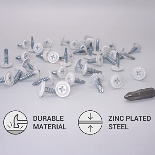 SKIR’CO (50 Stück) lackierte 4,2 x 16 mm selbstbohrende Schrauben, Kreuzschlitz-Modifizierter Halsspannkopf, Blechschraube, Tellerkopf (50, Reinweiß RAL 9010)