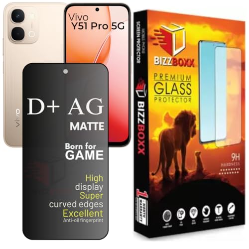 Image of D+ AG Matte Tempered Glass Screen Guard Protector For vivo Y51 Pro 5G Temper Glass Anti Fingerprint Gaming Special With Camera Cut (For vivo Y51 Pro - 6.75 Inch)- Pack of 1