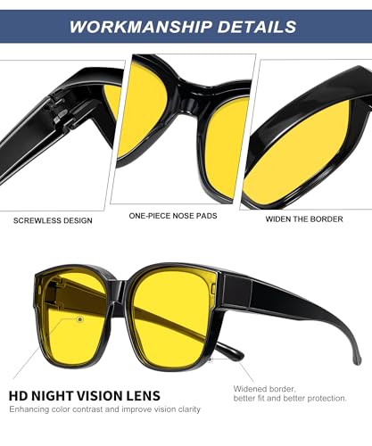 KALIYADI Night-Vision Glasses-for-Men Night-Driving-Glasses Fit-Over-Glasses : Mens Anti Glare Glasses Night Driving HD Lens3