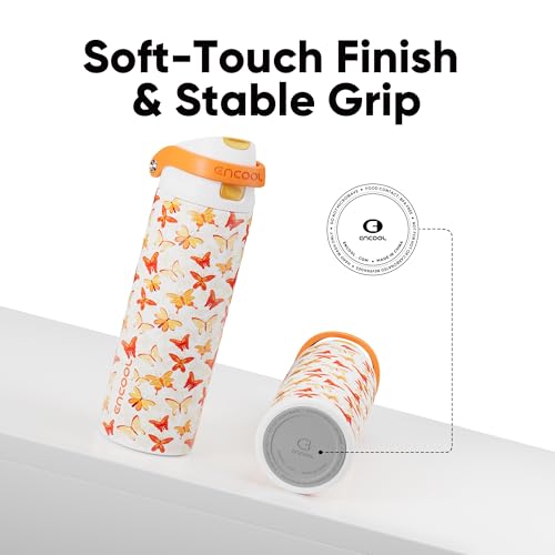 Image of ENCOOL Leakproof Insulated Water Bottle with Straw Dual-Sip Water Bottle Bag-Safe Design for Work, Commute & Gym - Keeps Drinks Cold All Day, 24 oz, Sunset Butterflies