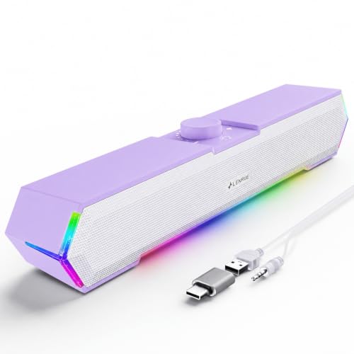 Image of LENRUE G11 Computer Speakers for Desktop, Touch Lights PC Speakers with Surge Clear Sound, USB C /USB Powered, AUX Audio for Computer Desktop PC Laptop Desk (Purple)