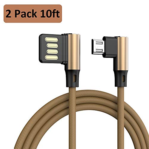 Asstar Power Bank Charging Cable Cord, Elbow Reversible Micro USB Sync Charging, Nylon Braided Fast Charging Cord Double 90 Degree Interface Double Sided Faced Cable for Power Bank (2 Pack, 10foot)