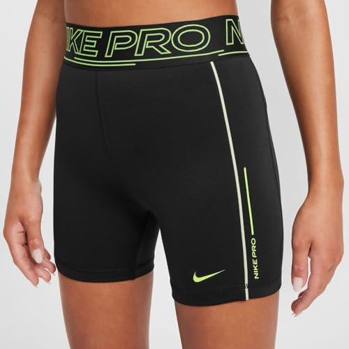 Nike Pro Girls' Dri-FIT 3" Shorts (Black/Volt/Volt, FZ5614-010) Size X-Small4