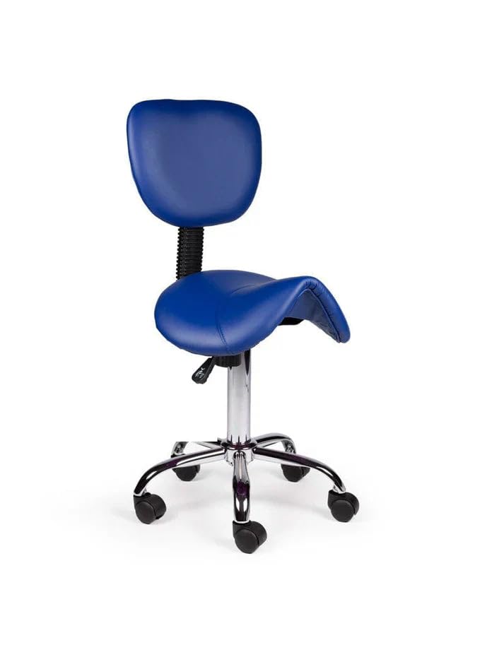 Ergonomischer Sattelhocker Blau mit Lehne auf Rollen - Niedrig (40-56cm) / ohne Fußstütze/Standardmäßige Räder