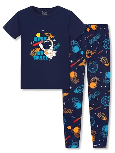 Beezizac Toddler & Little Boys Pajamas Blue Sharks 2-Piece Soft Snug-fit Short Sleeves & Pants PJ Set Kid Size 4T-14