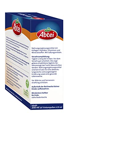 Abtei Aktiv Kollagen 5000 - Für gesunde Knochen, Knorpel und Muskeln - mit Vitamin C, Magnesium und Zink – laborgeprüft und zuckerfrei - 1 x 10 Trinkampullen à 25 ml