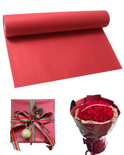 Kraftpapier Breite 30cm Geschenkpapier Natürliches Recyclingpapier Kraftpapier Geschenkverpackung für Kunsthandwerk Geburtstage Weihnachten Valentinstag(Rot 5M)