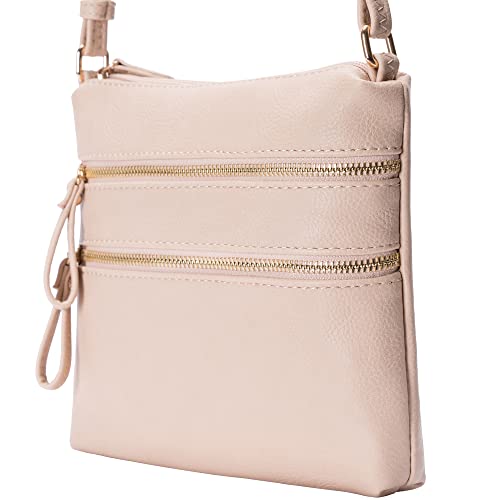 Image of Solene Small Multi Zipper Pocket Crossbody Bag with Adjustable Strap, Lightweight Travel Purse, Daily Small Messenger Pouch