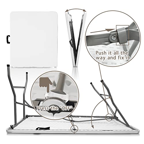 Bi-Fold Plastic Folding Table, 5 Ft Folding Table, Plastic Portable Tables For Dining Parties Card Picnic Camping, Granite White #TOP6