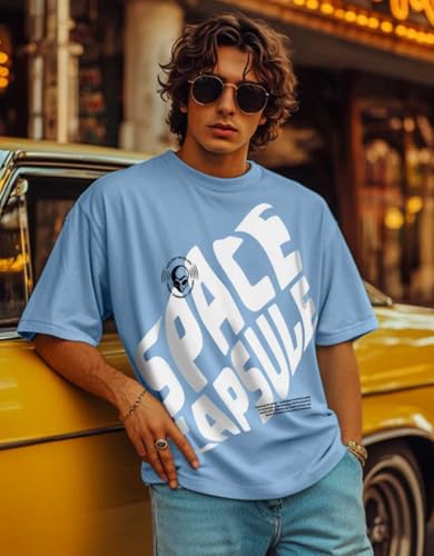 Image of Veirdo Men's Cotton Oversized Fit Oversized Baggy Fit Drop Shoulder Cool and Stylish Graphic Printed Design Half Sleeve T-Shirt (Available Sizes: S to 2XL)