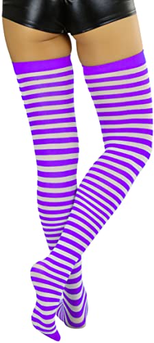 Image of ToBeInStyle Women's Opaque Hosiery Thin Striped Thigh High Long Stocking