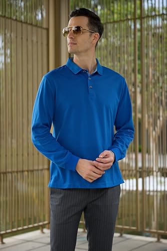 Image of SWISSWELL Long Sleeve Polo Shirts for Men collared Performance Golf Shirts Casual Workwear Office