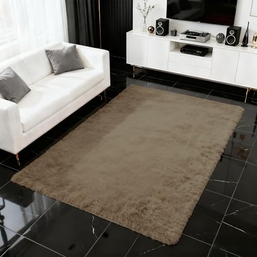 Tapis de salon shaggy antidérapant et facile à nettoyer