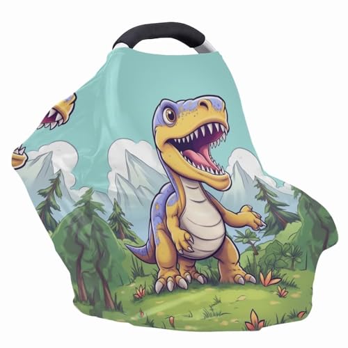 Image of ZFRXIGN Dinosaur Car Seat Cover for Baby Stretchy Infant Carseat Cover Nursing Breastfeeding Cover Car Seat Canopies Scarf Multi-use Stroller,High Chair Cover