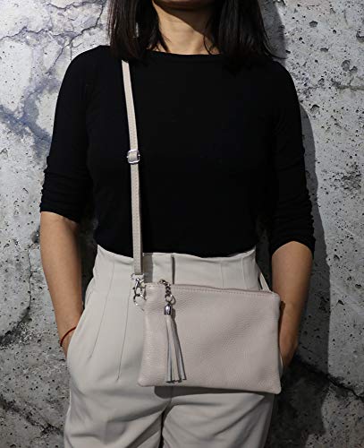 SH Leder Echtleder Umhängetasche Clutch kleine Tasche Abendtasche 22x15cm Anny G248 (Gold)