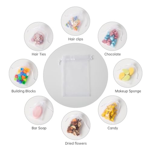 Image of 50PCS Organza Bags, 4x6 inches (10x15cm) Small Mesh Bags Drawstring, White Jewelry Gift Pouches for Easter, Wedding, Party, Festival, Bathroom Soaps