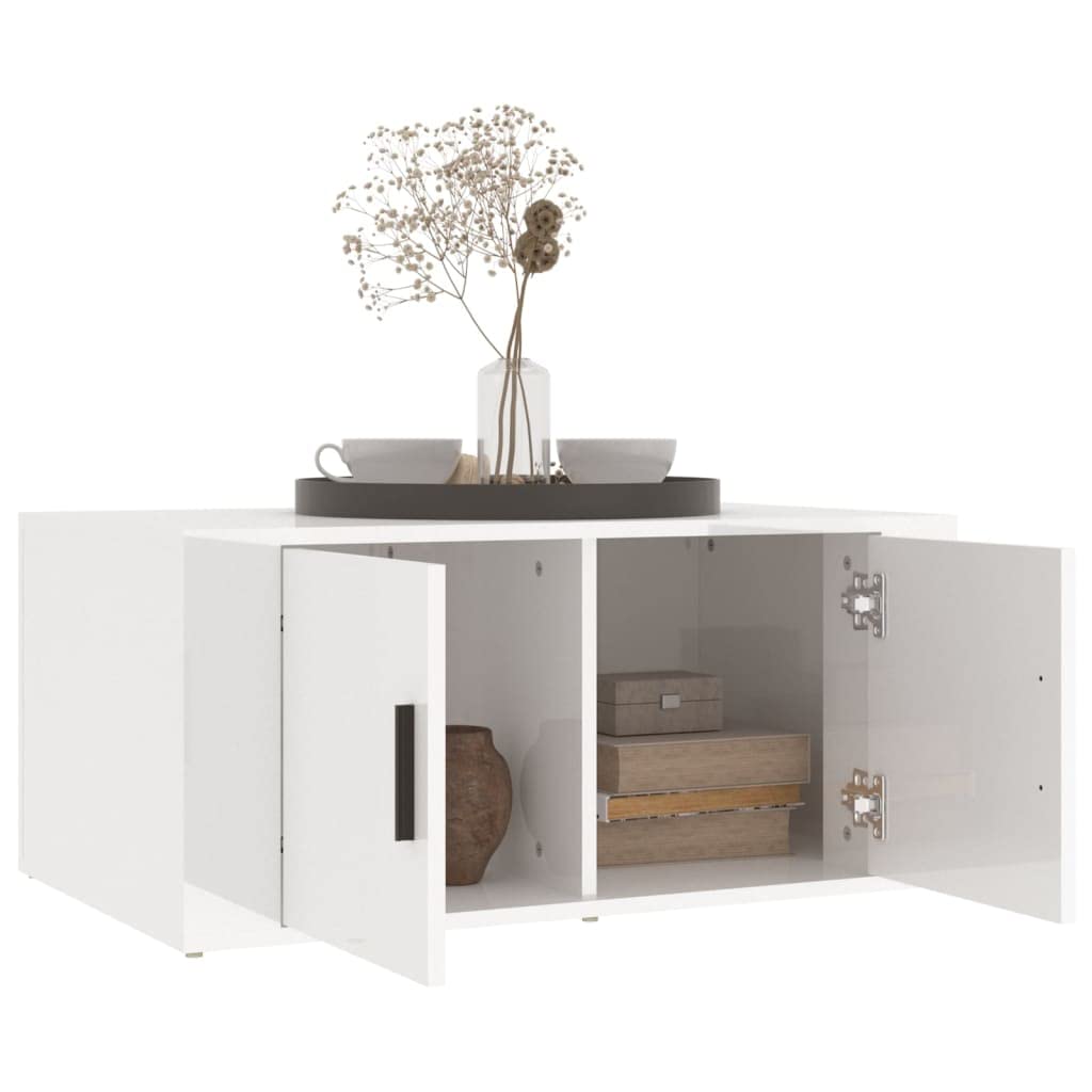 Homgoday Tavolino da caffè bianco lucido, 80 x 50 x 36 cm, in legno ingegnerizzato, tavolino da tè per soggiorno, sala d'accoglienza degli ospiti, camera da letto e mobili da ufficio