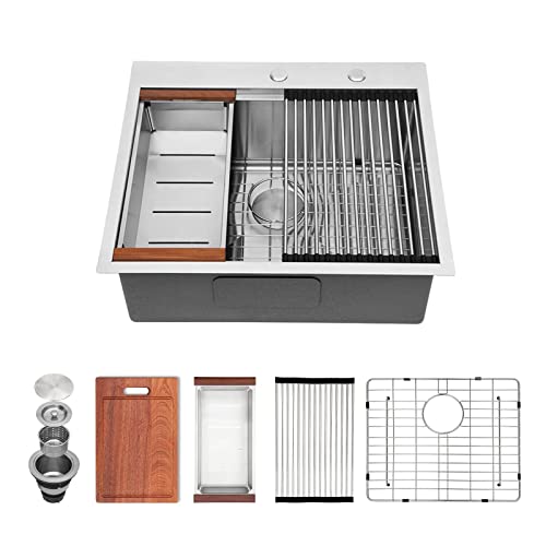 25 Kitchen Sink Drop In - Sarlai 25 X 22 Inch Laundry Sink Topmount Ledge Workstation Stainless Steel 16 Gauge Single Bowl Over Counter Sink For Kitchen Laundry Utility Room #TOP26