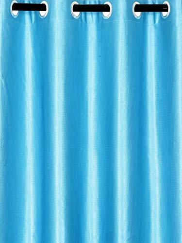 Image of Home Sizzler Polyester 3 Piece Long Door Curtain Set, 9 feet (2 Aqua, 1 Cream)