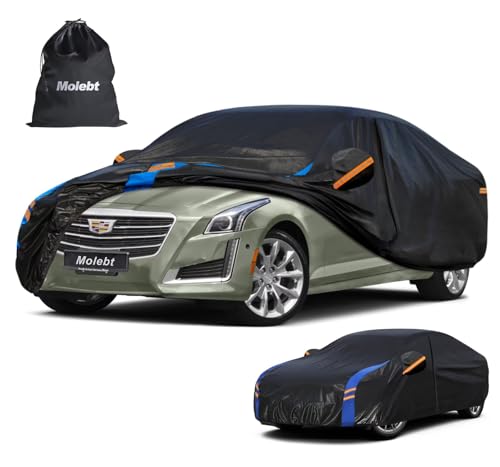Image of Custom Fit Car Cover for Cadillac CTS (2003-2014), Upgraded Waterproof All Weather Outdoor Auto Cover with Driver Door Zipper & Mirror Pockets, UV /Snow /Dust Protection