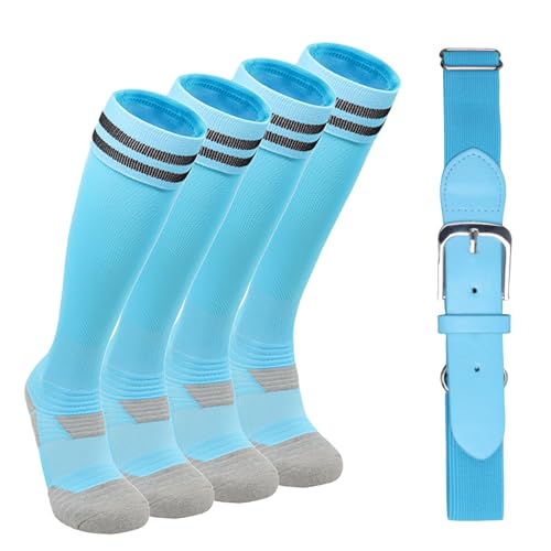 Kids Baseball or Softball Sock and Belt Combo Set, Adjustable Kids Softball Belts and 2 Pairs Socks for Youth Boys Girl