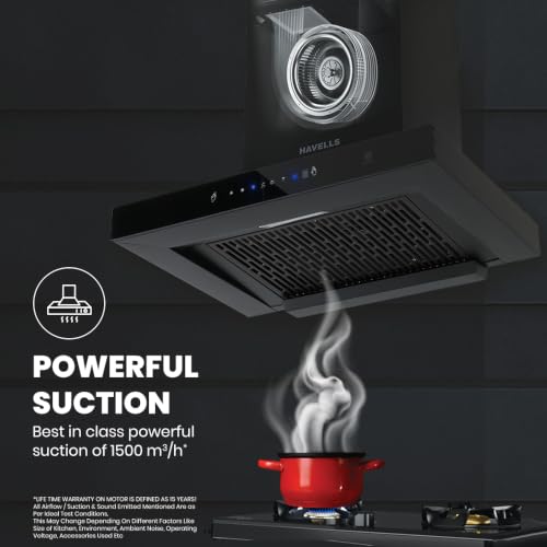 Image of Havells Mirak Lite BLDC 90cm T Shape Glass Chimney|Powerful 1500 m /hr Suction|Filterless Tech|Gesture & Touch Control|Auto Heat Clean|15 Yr Motor & 5 Yr Product Warranty| Free Installation Kit