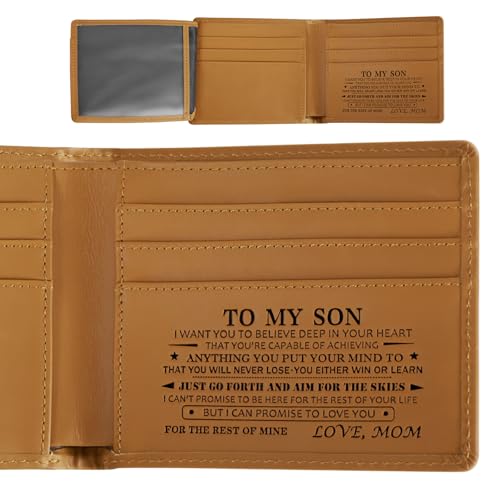 Moerge To My Son Gifts Personalized Leather Wallet For Son From Mom Blocking Bifold Stylish Wallet For Men - Christmas Birthday Gift From Mom And Dad