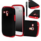 E LV 2 in 1 Hard Soft High Impact Hybrid Armor Defender Case Combo for Samsung Galaxy S3 MINI i8190 with 1 Black Stylus and E LV Microfiber Digital Cleaner (Red, Samsung Galaxy S3 Mini)