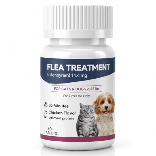 Oral Flea Treatment for Cats and Dogs Nitenpyram 11.4mg Oral Flea Control Pills for Kitten and Puppy 2-25 lbs Chicken Flavor (50 Tablets)