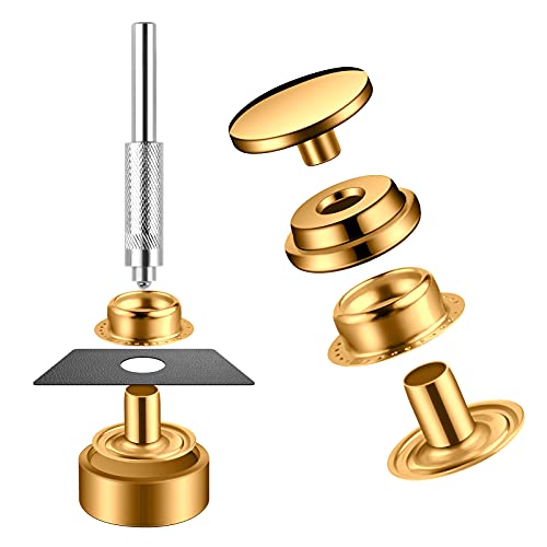 200 Pieces (50 Sets) Leather Snap And Fastener Kit Tool 5/8 Inches (15Mm) Snaps For Leather Fasteners Kit For Leather Stainless Snaps Button For Bag, Jeans, Clothes, Fabric (Gold) #TOP3