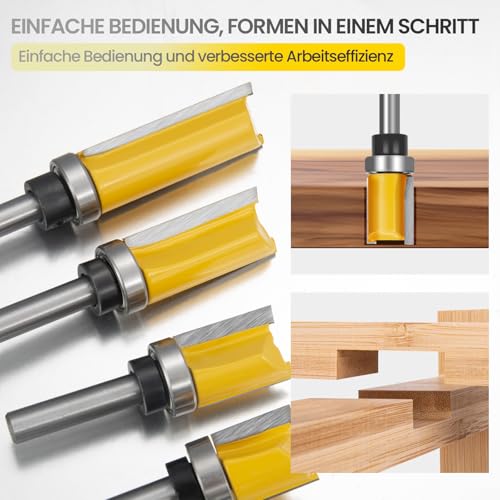 Bündigfräser, 4 Stück Kopierfräser Für Oberfräse, Bündigfräser Schaft 6 mm, Mit Kugellagern Hartmetall Klinge Handlich, Für Holzbearbeitung DIY Zu Hause