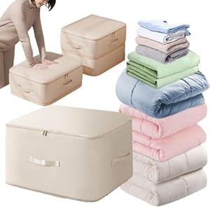 Ultra Space Saving Self Compression Organizer, Heavy Duty Moving Bags, Storage Tote for Space Saving, Self Compression Moving Organizer Bags for Comforters, Clothes, Blankets (Beige,L(54*42*30CM))