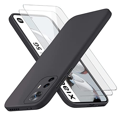 Richgle Compatible with Xiaomi 12T 5G Case & [2 Pack] Tempered Glass Screen Protector, Slim Soft TPU Silicone Case Cover Shell Compatible with Xiaomi 12T 5G - Black RG81719