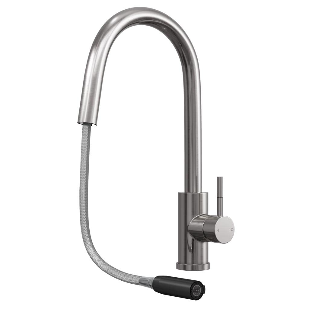 Liquida Brushed Steel Epo11bs Single Lever Pull Out Mixer Kitchen Mixer Tap