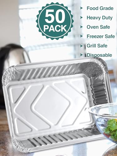 Image of NEEBAKE 50 Pack 8x6 Disposable Aluminum Pans with Lids Aluminum-Foil-Pans-Tin-Foil-Baking-Pans-Tin-Trays-Food-To-Go-Containers-for-Meal-Prep-Cooking-Roasting-Heating-Takeout