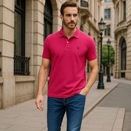 Image of U.S. POLO ASSN. Men Cotton Regular Fit Solid Polo With Small Pony | Two-Button Closure Pique Polo Shirt, Summer Fashion Golf Shirt