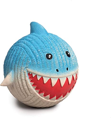HuggleHounds Finn The Shark Ruff-Tex Ball - Dog Toy, Rubber, Squeaky, Heavy Duty, Small, Medium & Large Dogs, All Breeds