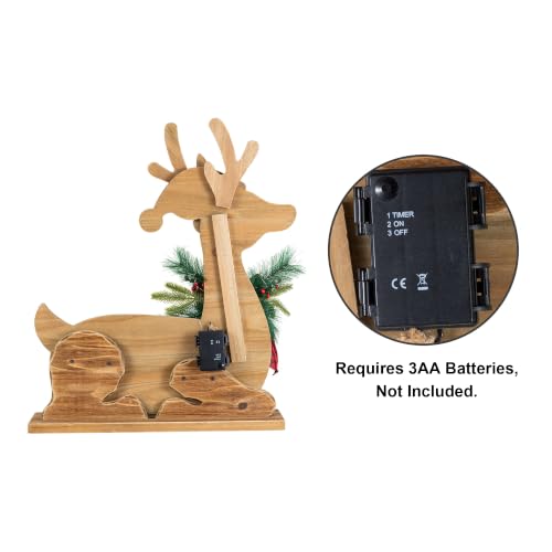 Image of Glitzhome 25.75 inchH Lighted Christmas Reindeer Porch Sign,Chunky Wood Reindeer Porch Decor with Timer,Merry Christmas Welcome Sign for Holiday Party Indoor Outdoor Xmas Decorations