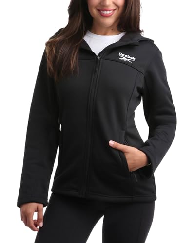 Reebok Jaqueta feminina - Jaqueta softshell de tecido à prova de vento com capuz para corrida, camin