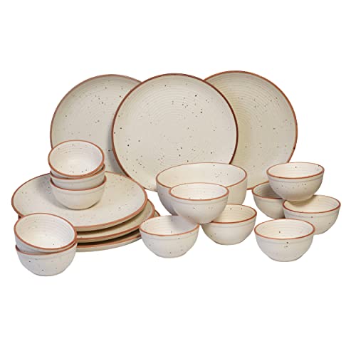 Image of Stoneware Handpainted Premium Ceramic 19 Pieces Dinner Set with 6 Dinner Plates & 12 Bowls with 1 Large Bowl, Serving for 6