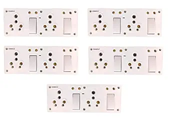 CANDLE 20amp. SS Combined 2 Switch, 4 Brass Sockets, 1 Indicator(2+5) with Box (Pack of 5) 20A.One Way Electrical Switch Socket Board (5pcs.)