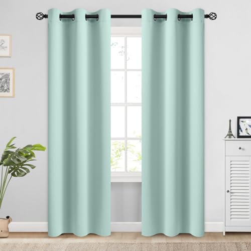 Image of COSVIYA Grommet Room Darkening Aqua Curtains 84 inch Length for Bedroom | Light Blocking Insulated Thermal Curtains for Living Room, Blackout Thick Polyester Window Drapes,38x84 inches, 2 Panels
