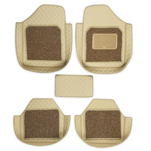 Image of CARNEST 7D Buket Car Floor Mat 5Pcs Set Universal Fit | Triple Stitch Waterproof & All-Weather Anti-Slip Car Mats Compatible with - IKON,Beige