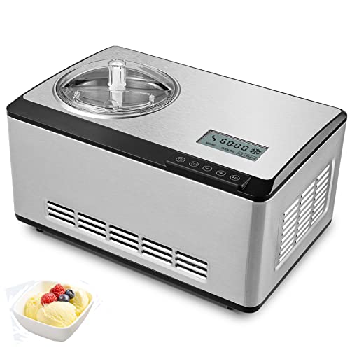 2L Edelstahl Eismaschine mit Kompressor, Speiseeisbereiter Eismaschine Selbstkühlend, 180W starke Leistung und Kein…